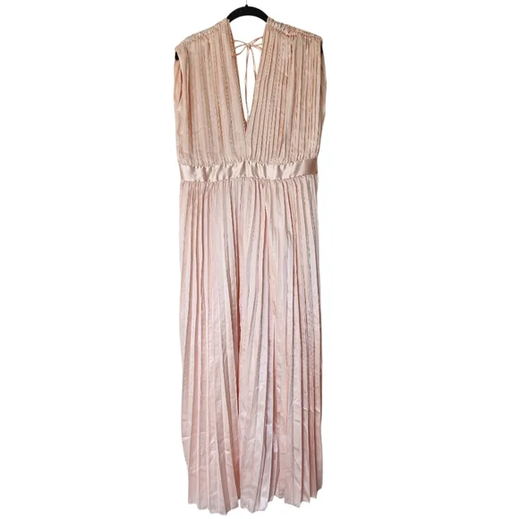 Rose pink pleated deep v-neck maxi dress, XL - Picture 2 of 8